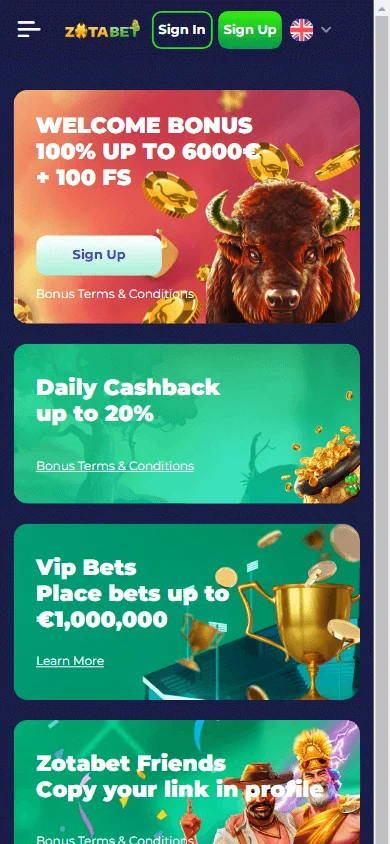 Zotabet Casino mobile promotions area with bonus offers and terms